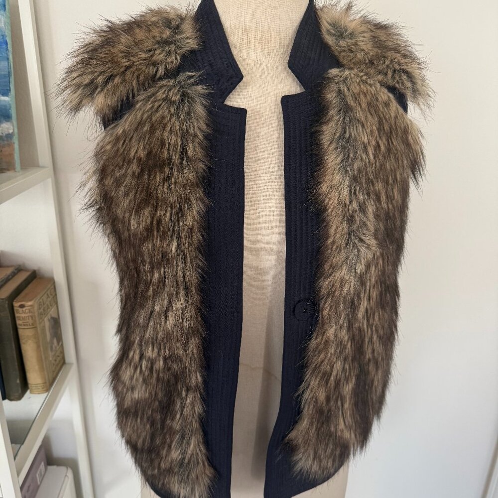 Rebecca Taylor Faux Fur Silk Trim Vest Size XS